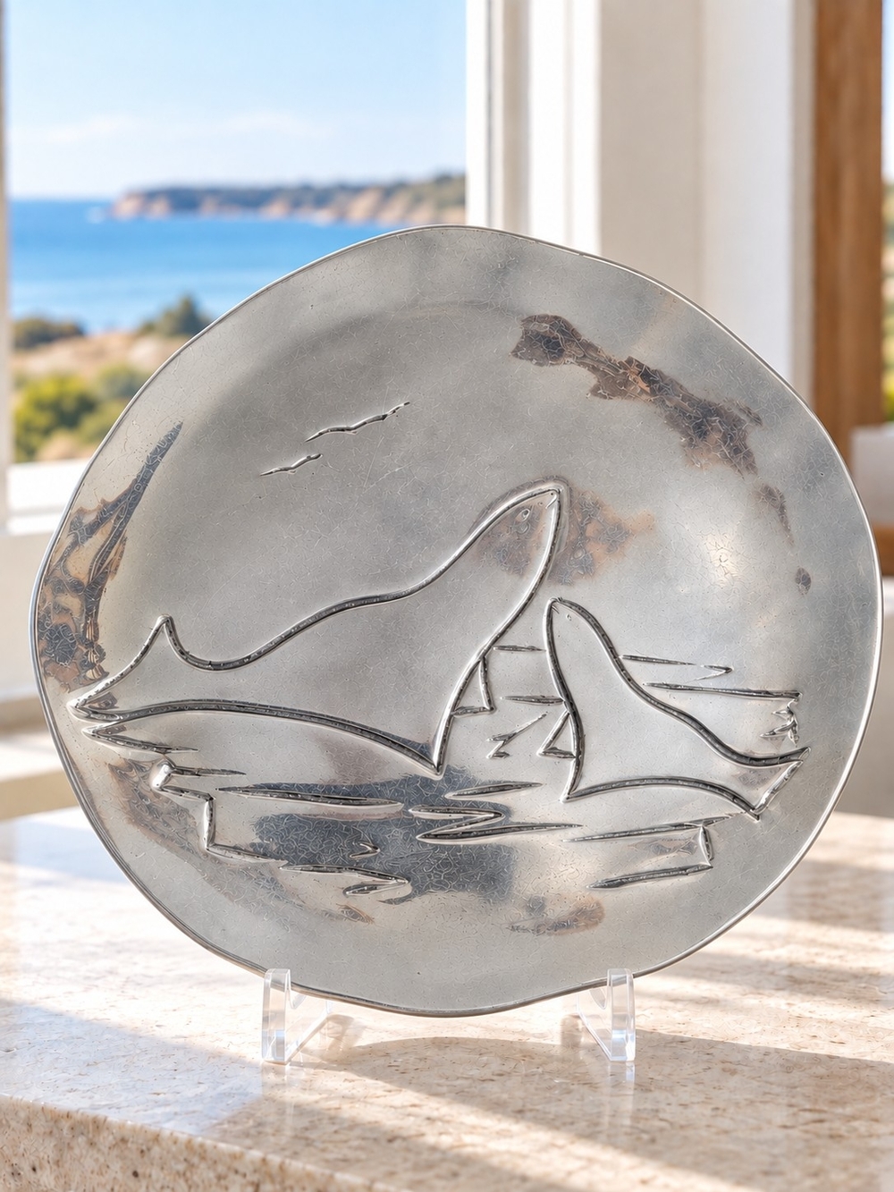 Vintage Hoselton Canada #720 Aluminum Seal Wildlife Sculptural Plate 10.5"